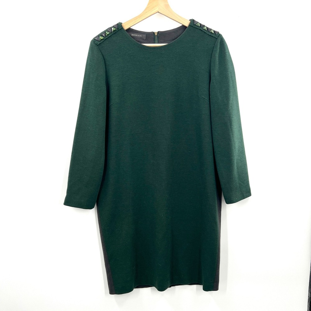 Demian shift wool feel futuristic dress green career business bling gray M